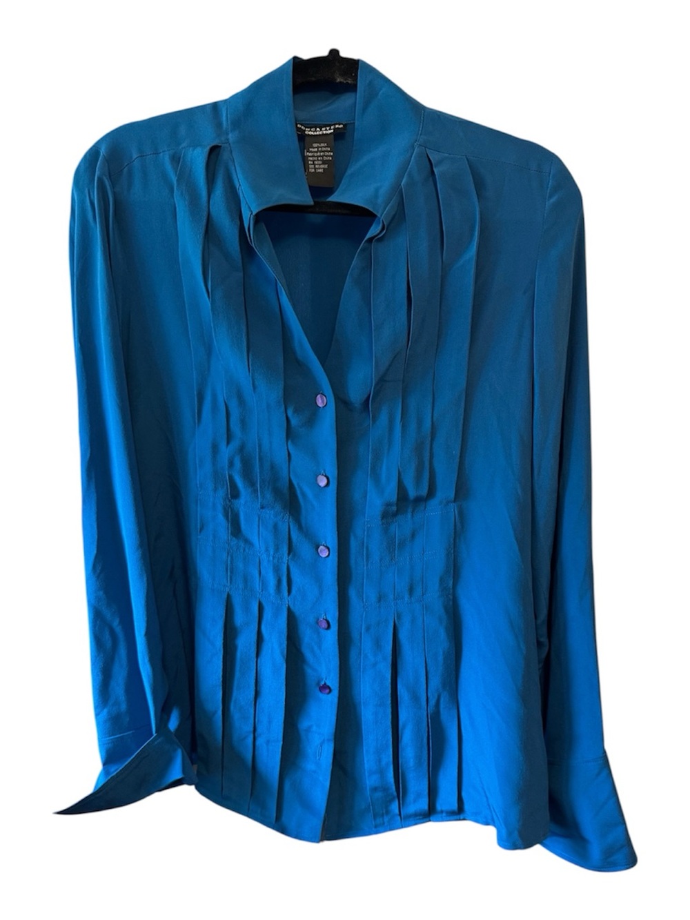 Doncaster Teal Blue Pleated Button-Down Blouse